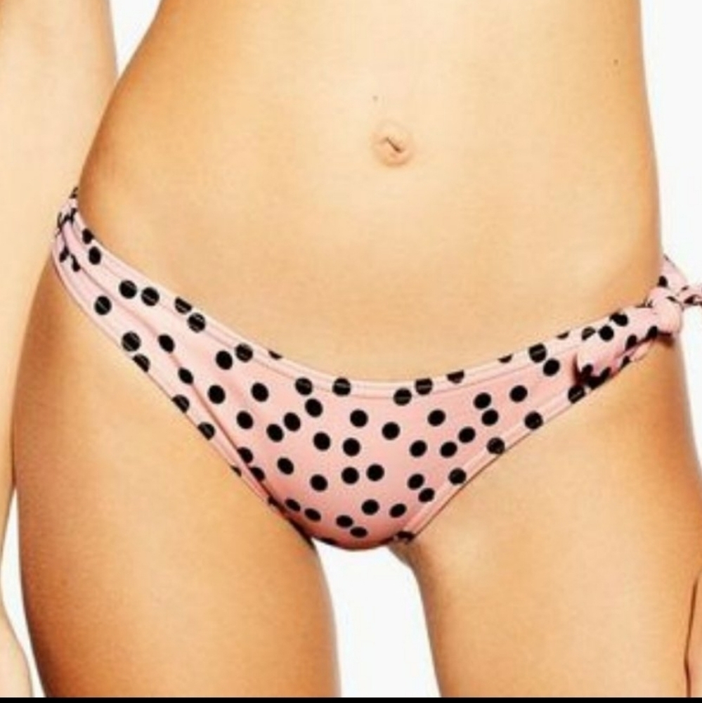 Topshop Spot Tie Side Bikini‎ Bottoms In Pi…